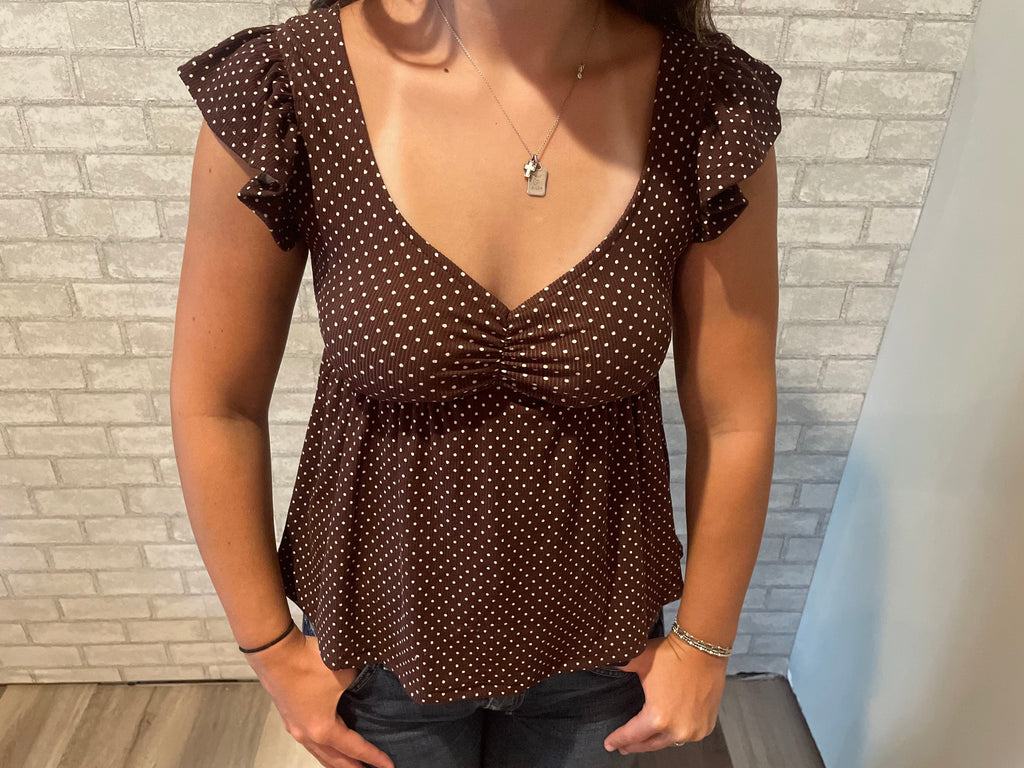 Brown Polka Dot Peplum Top