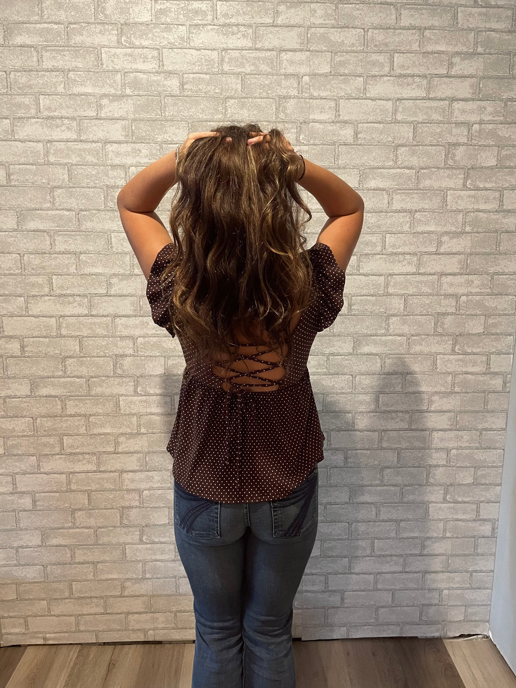 Brown Polka Dot Peplum Top