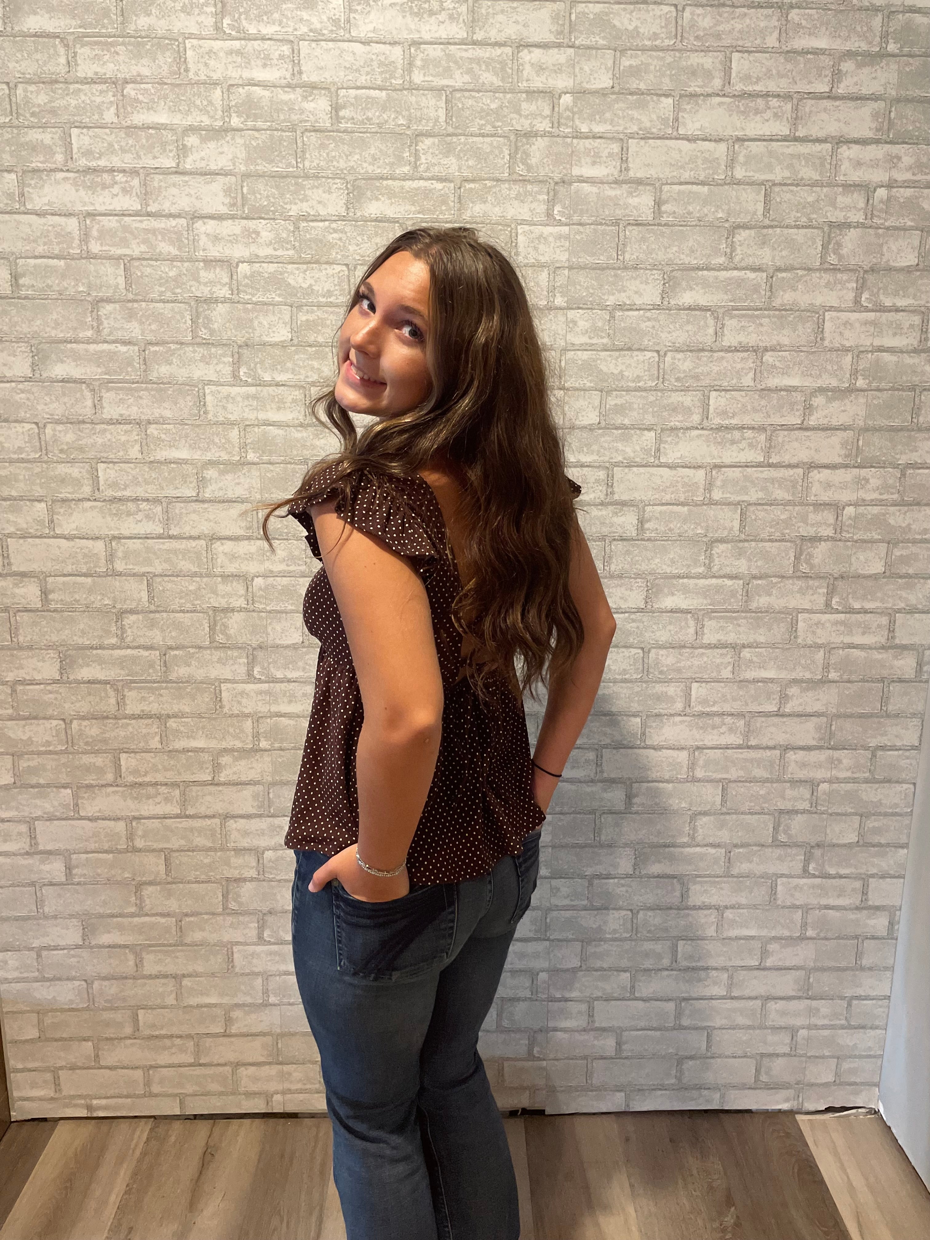 Brown Polka Dot Peplum Top