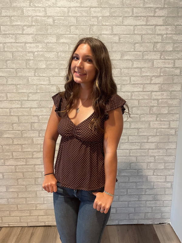 Brown Polka Dot Peplum Top